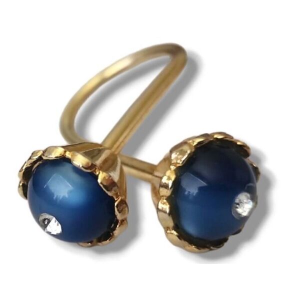 Vintage Women's Gold Toned Blue Pearly‎ Stone Rhinestone Diamond Scarf Brooch - Picture 3 of 6